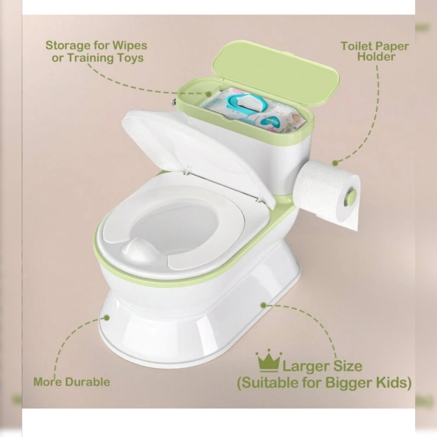 2-In-1 Toddler Potty Training Toilet - Larger Potty Chair And Removable Training Seat With Realistic Flush Sounds, Flip-Up Toilet Seat, Storage Bin And Toilet Paper Holder For Kids 1-3 Years Old