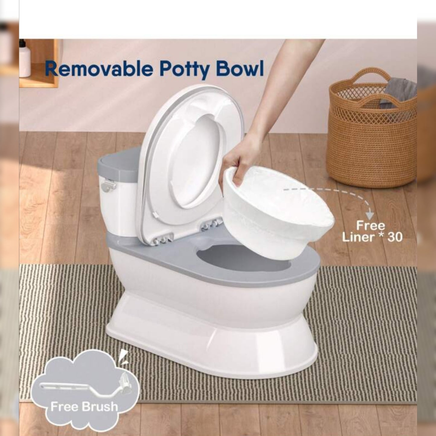 2-In-1 Toddler Potty Training Toilet - Larger Potty Chair And Removable Training Seat With Realistic Flush Sounds, Flip-Up Toilet Seat, Storage Bin And Toilet Paper Holder For Kids 1-3 Years Old