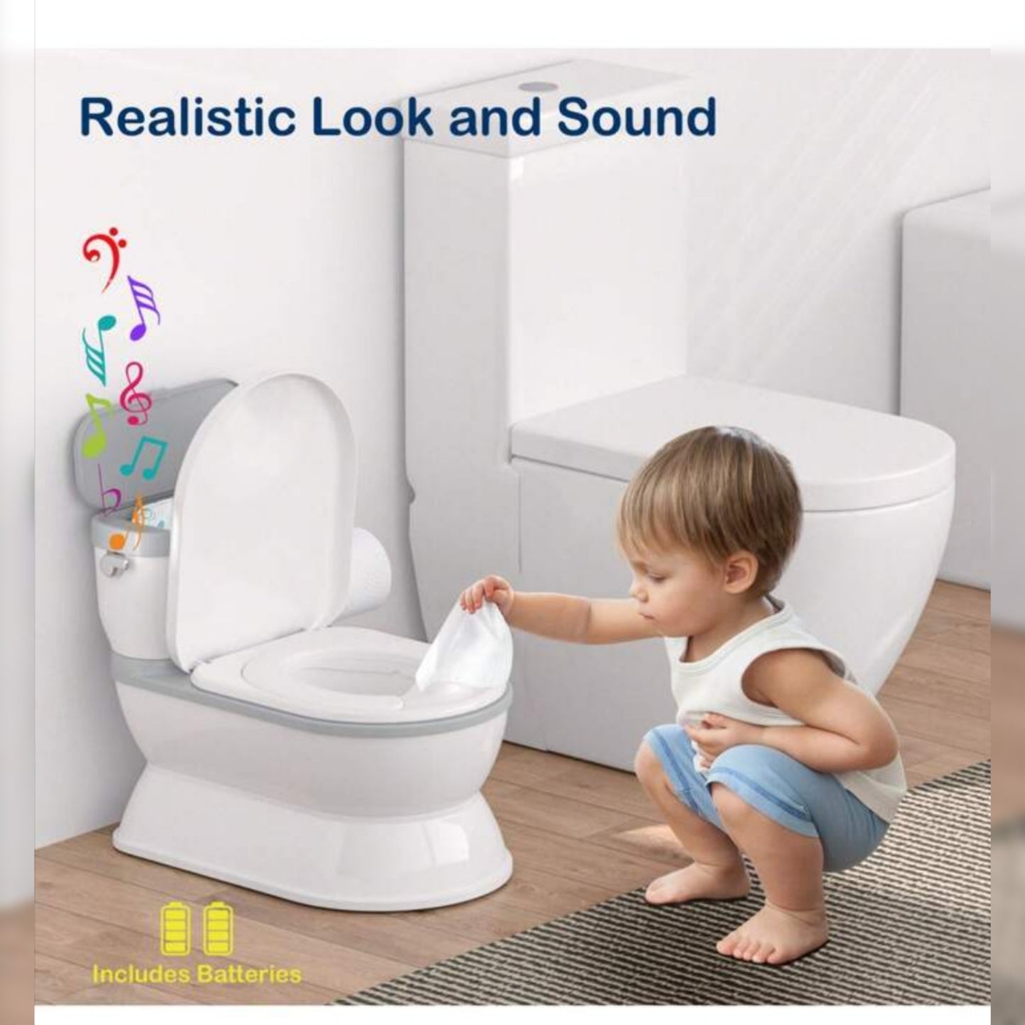 2-In-1 Toddler Potty Training Toilet - Larger Potty Chair And Removable Training Seat With Realistic Flush Sounds, Flip-Up Toilet Seat, Storage Bin And Toilet Paper Holder For Kids 1-3 Years Old