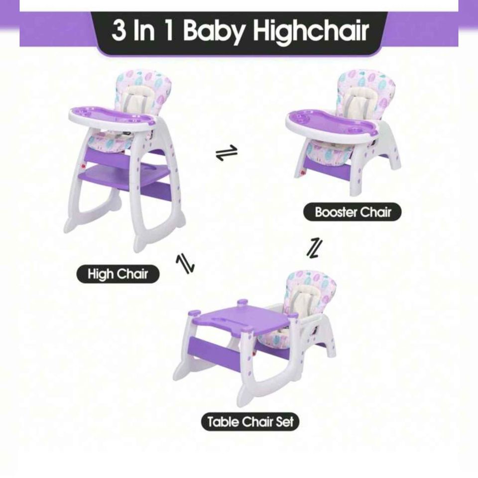 3 In 1 Convertible Toddler Highchair Table Booster Seat With Feeding Tray