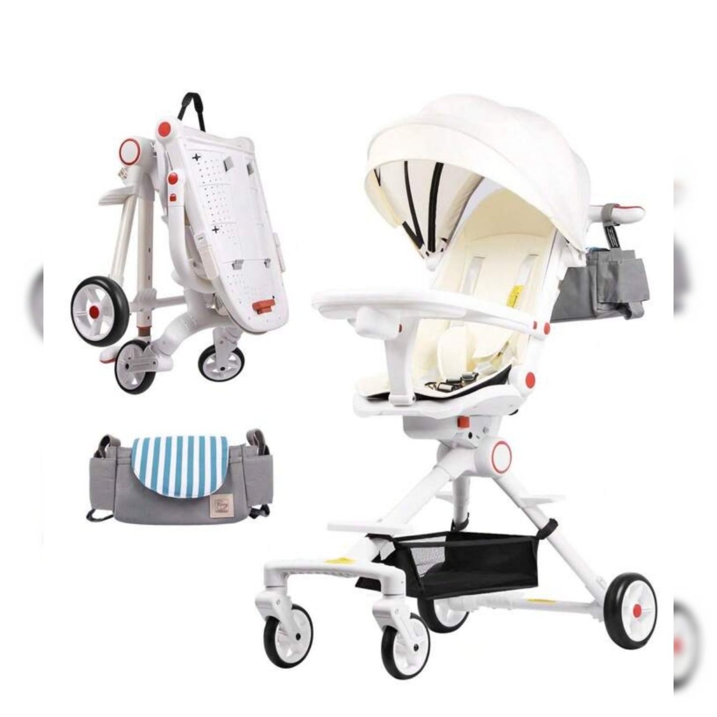 Compact Baby Stroller Lightweight Travel Stroller For Babies & Toddlers 360°Swivel Seat With Multifunctional Handbag & Sleep Shade & Oversize Basket Foldable Stroller