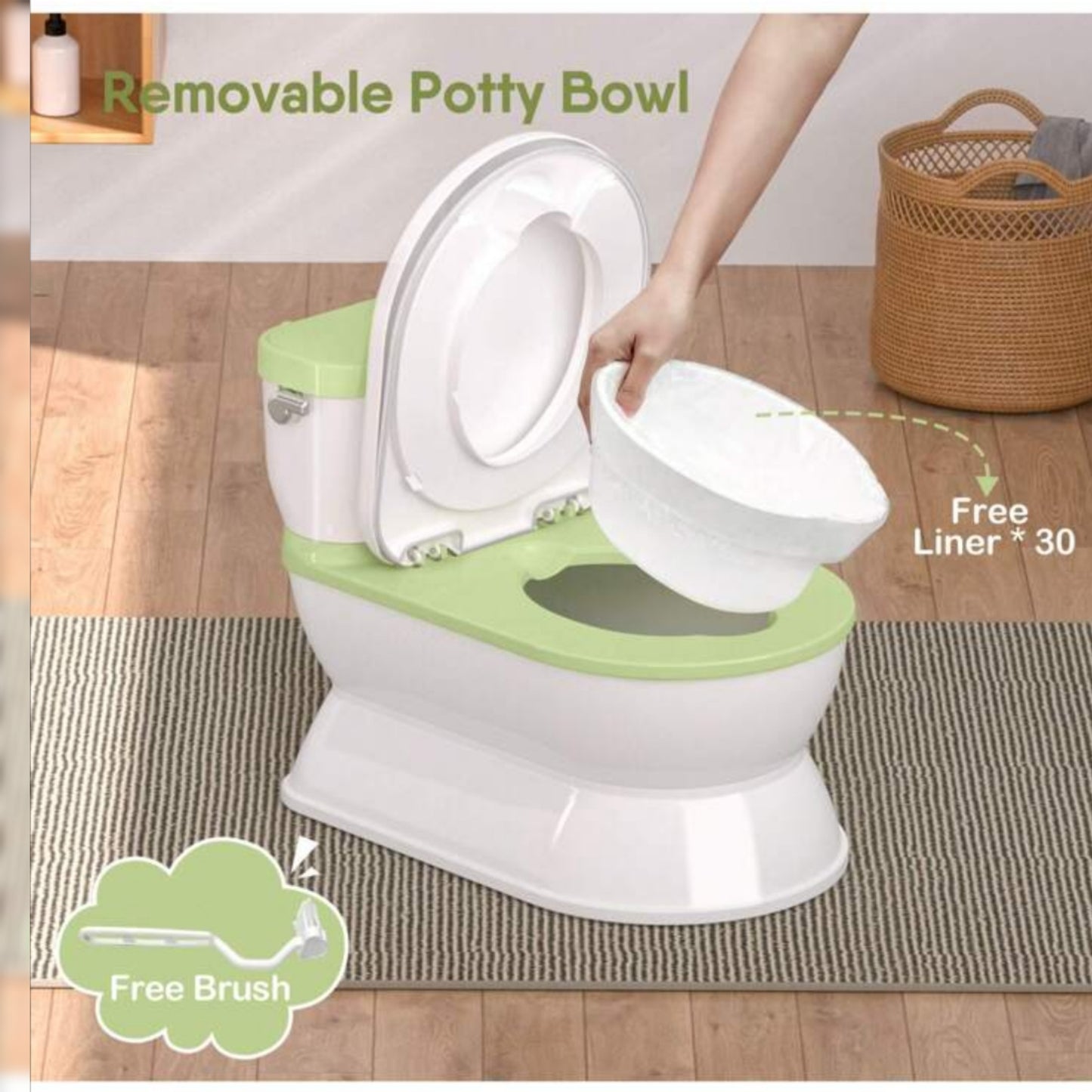 2-In-1 Toddler Potty Training Toilet - Larger Potty Chair And Removable Training Seat With Realistic Flush Sounds, Flip-Up Toilet Seat, Storage Bin And Toilet Paper Holder For Kids 1-3 Years Old