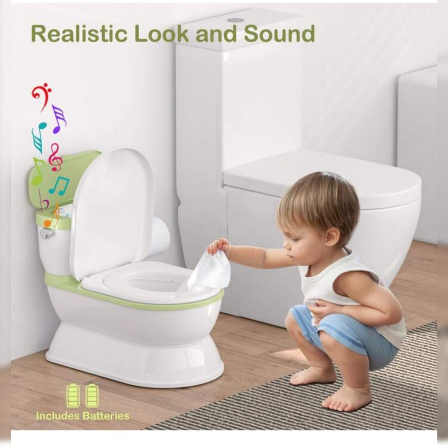 2-In-1 Toddler Potty Training Toilet - Larger Potty Chair And Removable Training Seat With Realistic Flush Sounds, Flip-Up Toilet Seat, Storage Bin And Toilet Paper Holder For Kids 1-3 Years Old