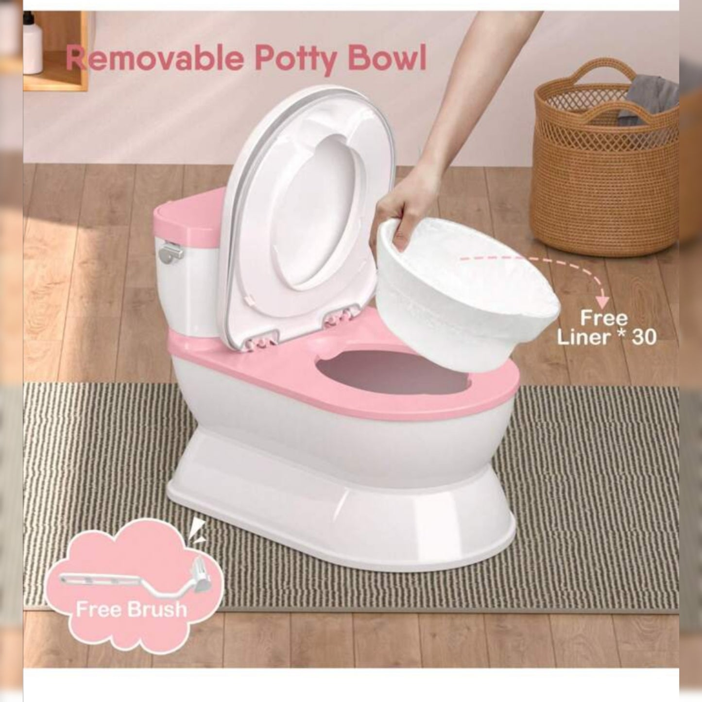 2-In-1 Toddler Potty Training Toilet - Larger Potty Chair And Removable Training Seat With Realistic Flush Sounds, Flip-Up Toilet Seat, Storage Bin And Toilet Paper Holder For Kids 1-3 Years Old