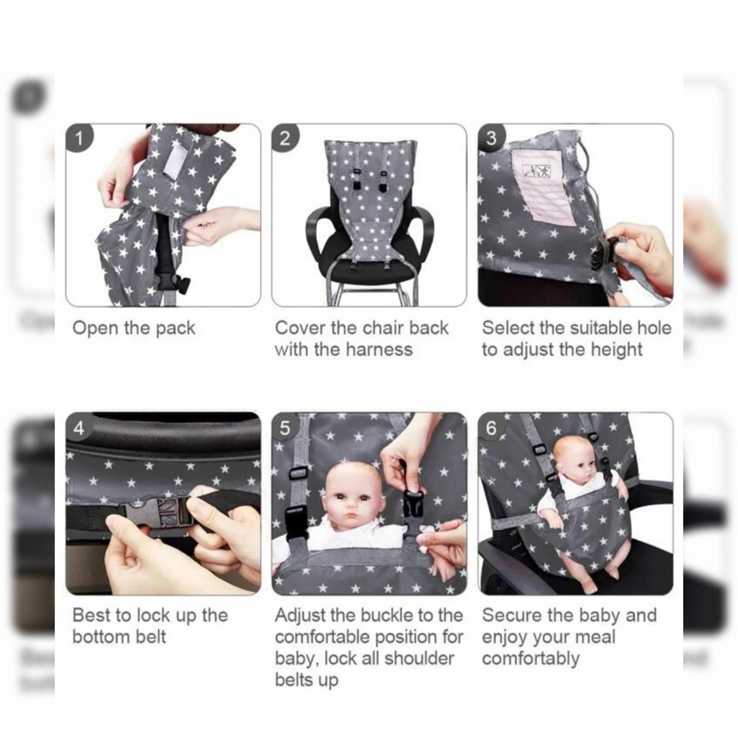 1pc Baby Star Printed High Chair With Safety Belt, Portable Booster Seat For Feeding, Travel, And Outings - Hands-Free Chair Cover And Safety Strap For Babies Aged 6-30 Months, Birthday Gift