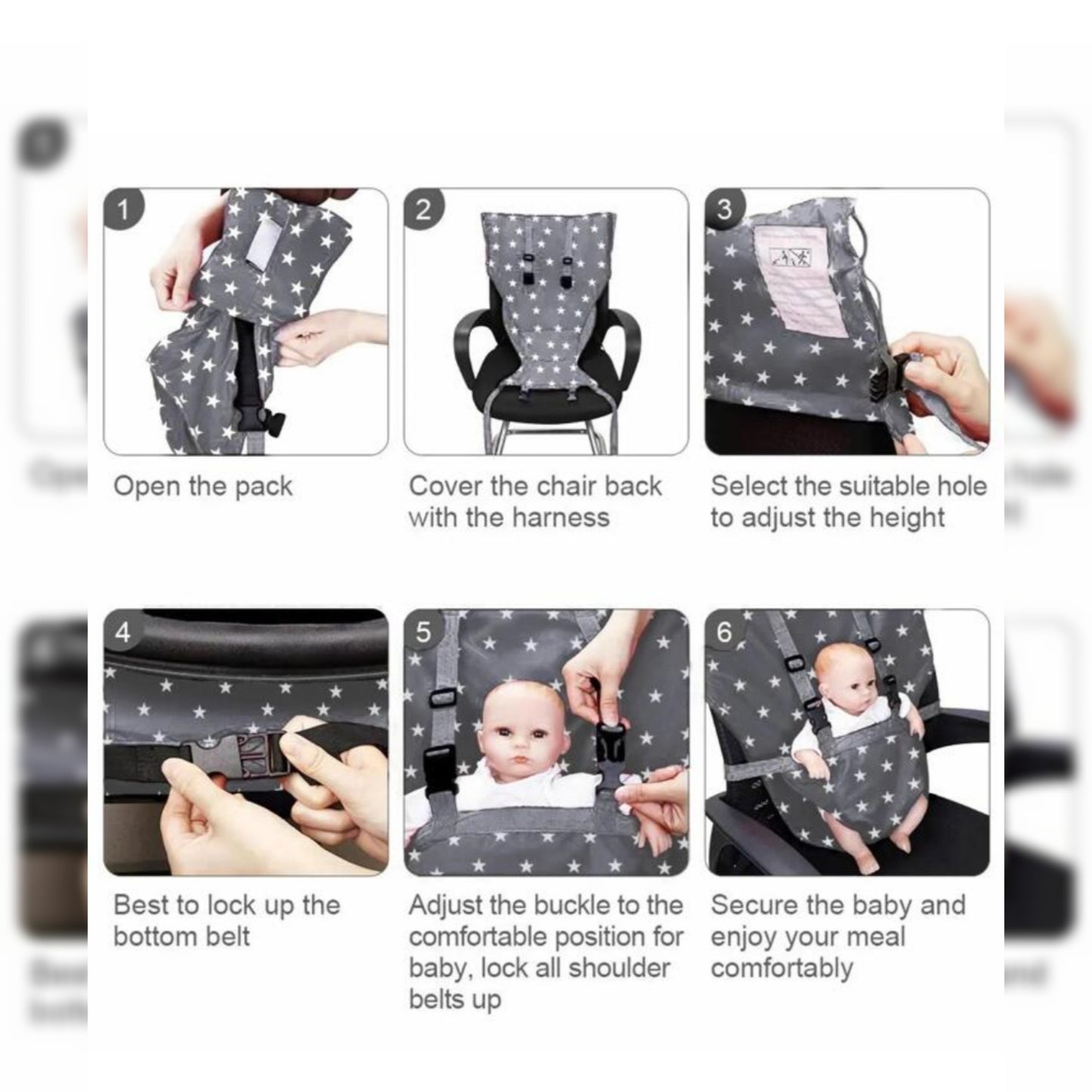 1pc Baby Star Printed High Chair With Safety Belt, Portable Booster Seat For Feeding, Travel, And Outings - Hands-Free Chair Cover And Safety Strap For Babies Aged 6-30 Months, Birthday Gift