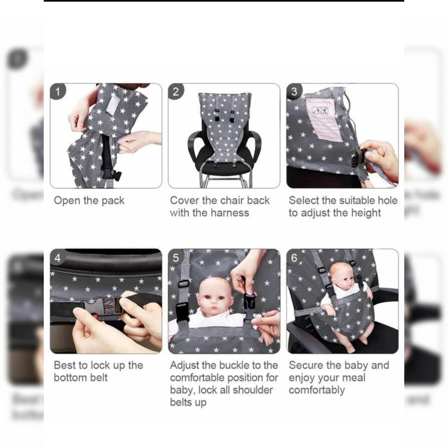 1pc Baby Star Printed High Chair With Safety Belt, Portable Booster Seat For Feeding, Travel, And Outings - Hands-Free Chair Cover And Safety Strap For Babies Aged 6-30 Months, Birthday Gift