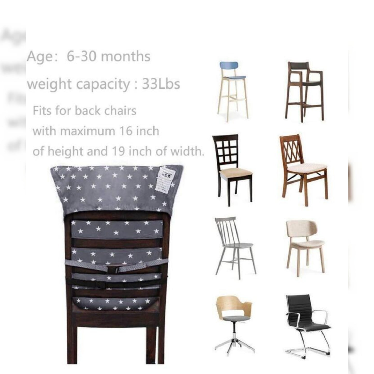 1pc Baby Star Printed High Chair With Safety Belt, Portable Booster Seat For Feeding, Travel, And Outings - Hands-Free Chair Cover And Safety Strap For Babies Aged 6-30 Months, Birthday Gift
