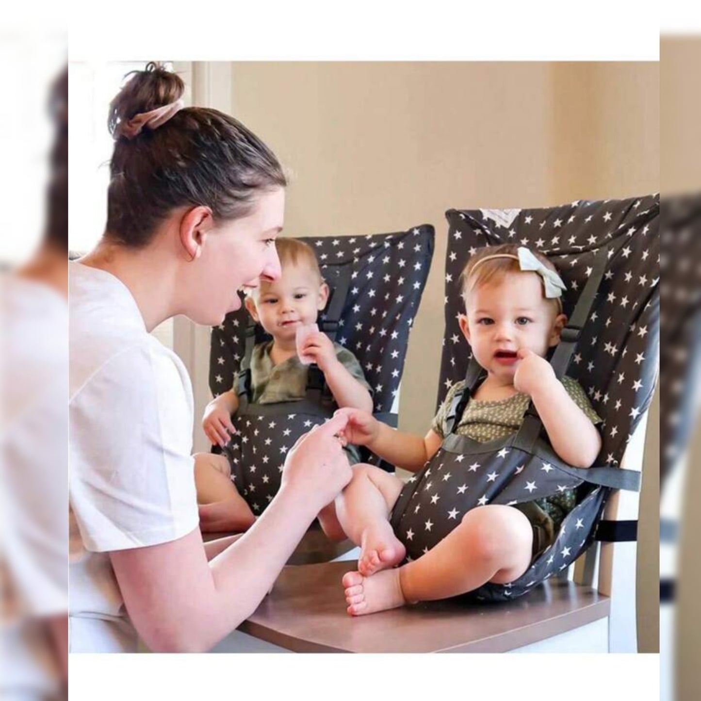 1pc Baby Star Printed High Chair With Safety Belt, Portable Booster Seat For Feeding, Travel, And Outings - Hands-Free Chair Cover And Safety Strap For Babies Aged 6-30 Months, Birthday Gift