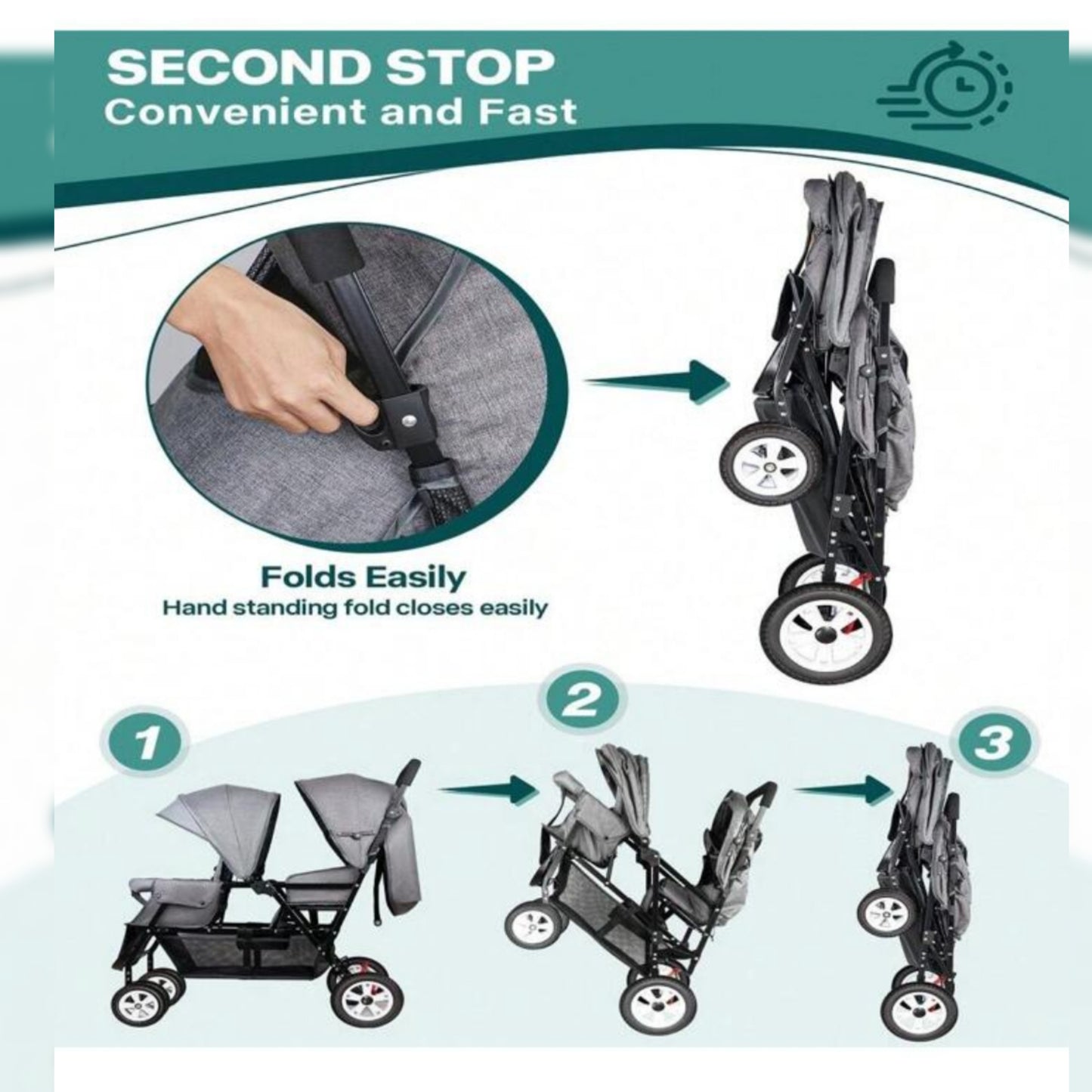Double Stroller, Double Stroller For Infant Toddler, Foldable Double Baby Stroller With Tandem Seating And Adjustable Backrest - Extra Gift Toys/Mosquito Net/Mats/2 Cotton Pads/ 2 Hooks