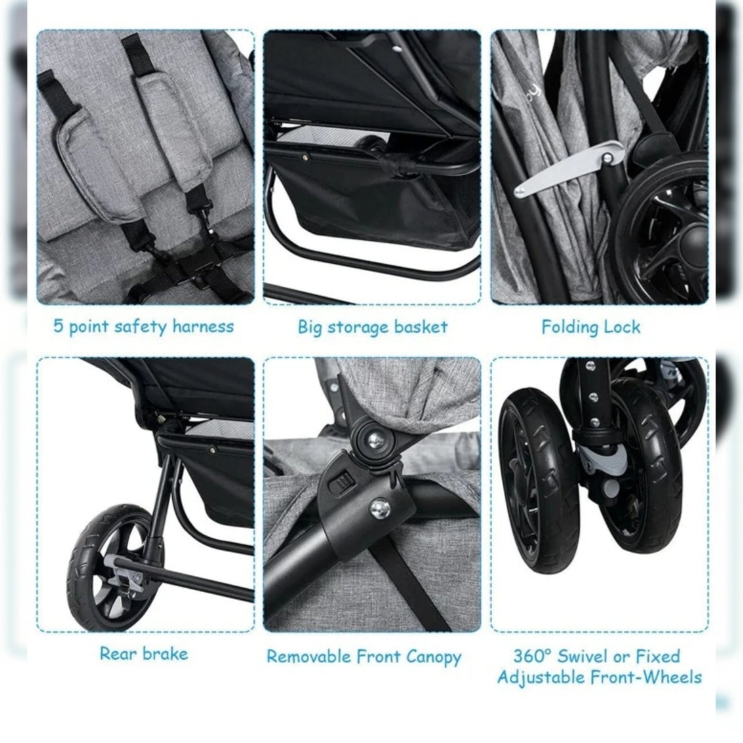 Foldable Twin Baby Double Stroller Lightweight Travel Stroller Infant Pushchair