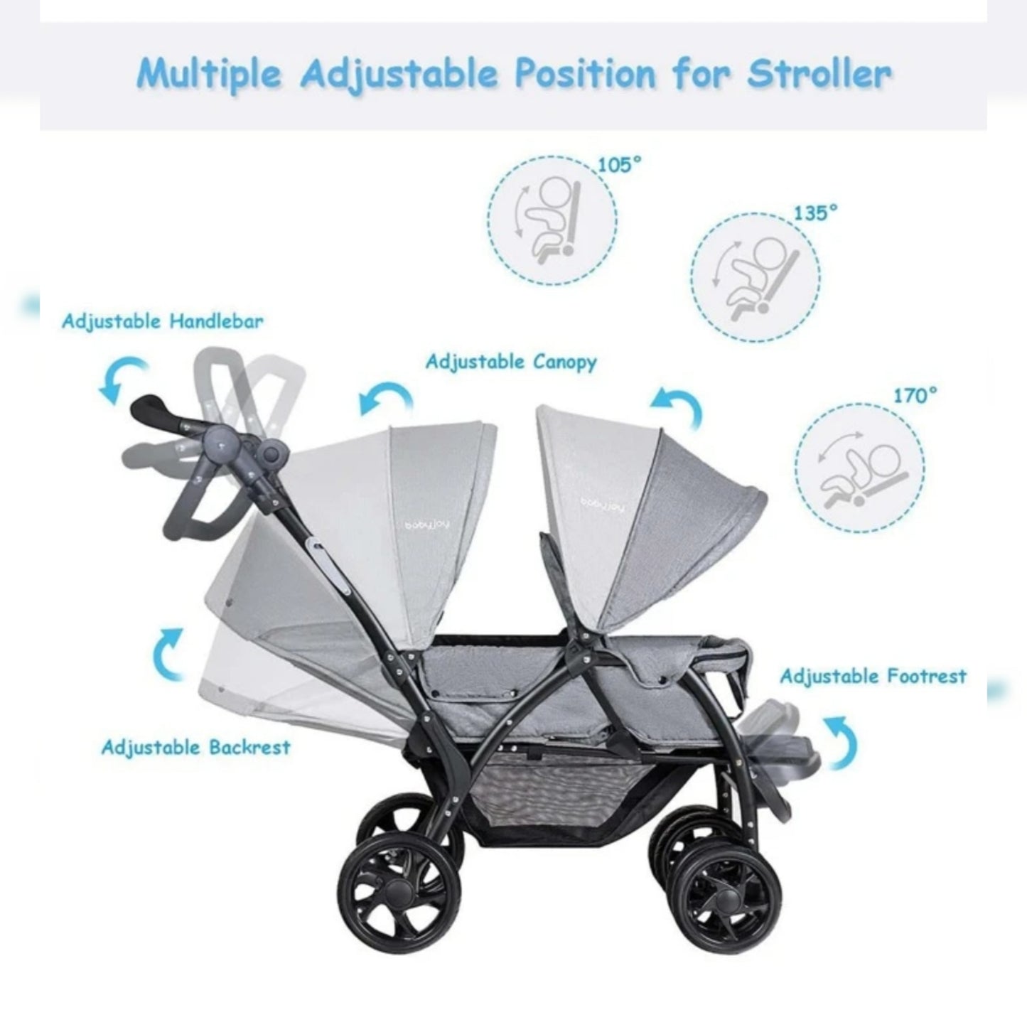 Foldable Twin Baby Double Stroller Lightweight Travel Stroller Infant Pushchair