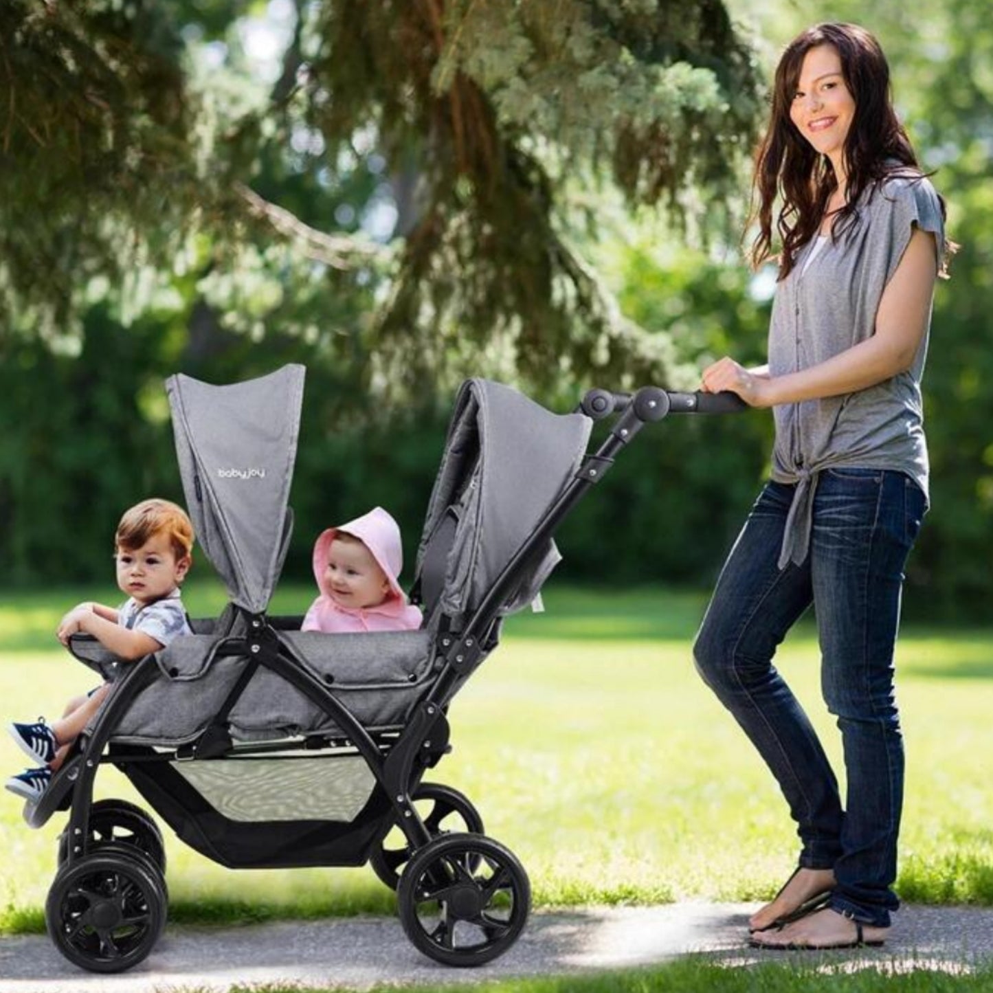 Foldable Twin Baby Double Stroller Lightweight Travel Stroller Infant Pushchair