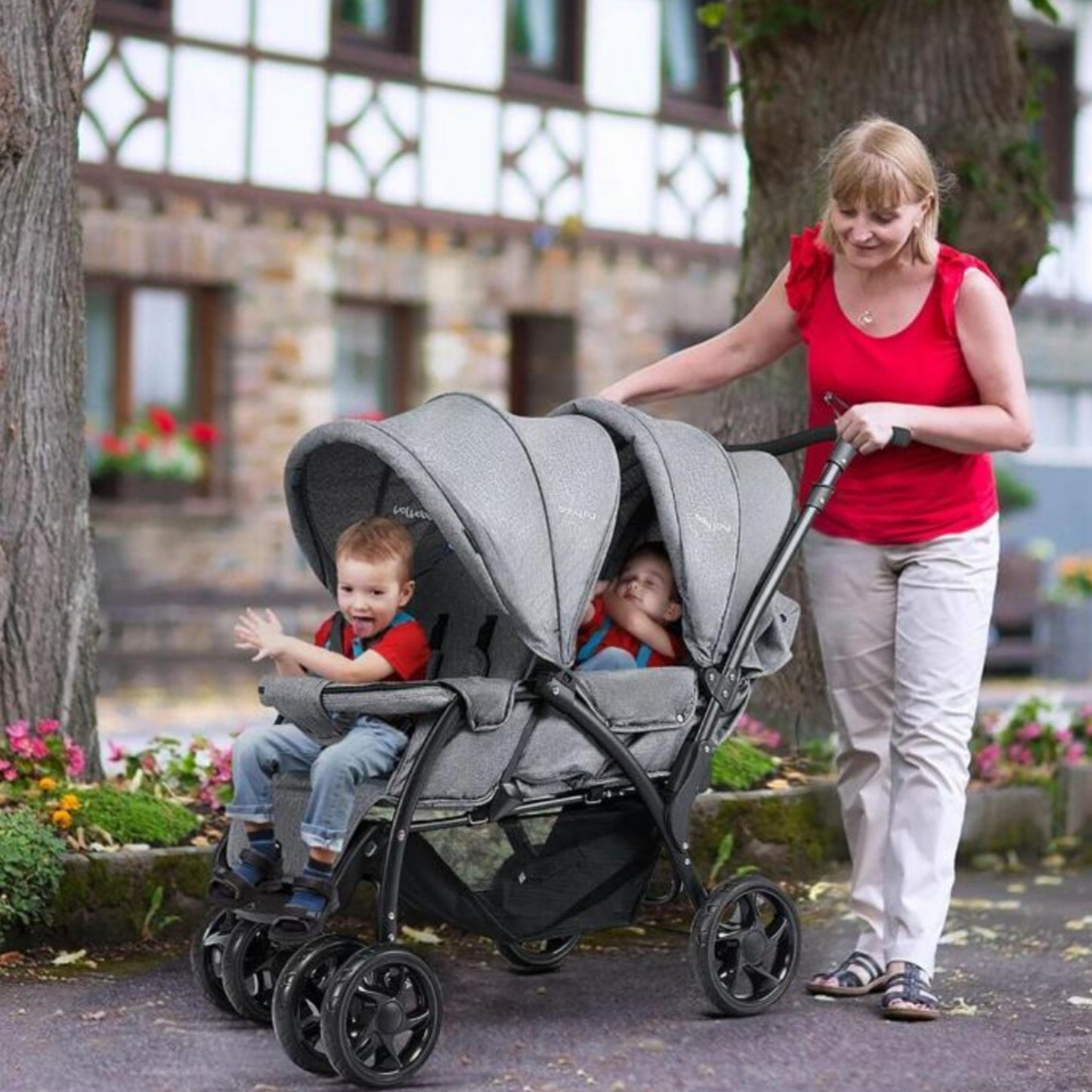 Foldable Twin Baby Double Stroller Lightweight Travel Stroller Infant Pushchair