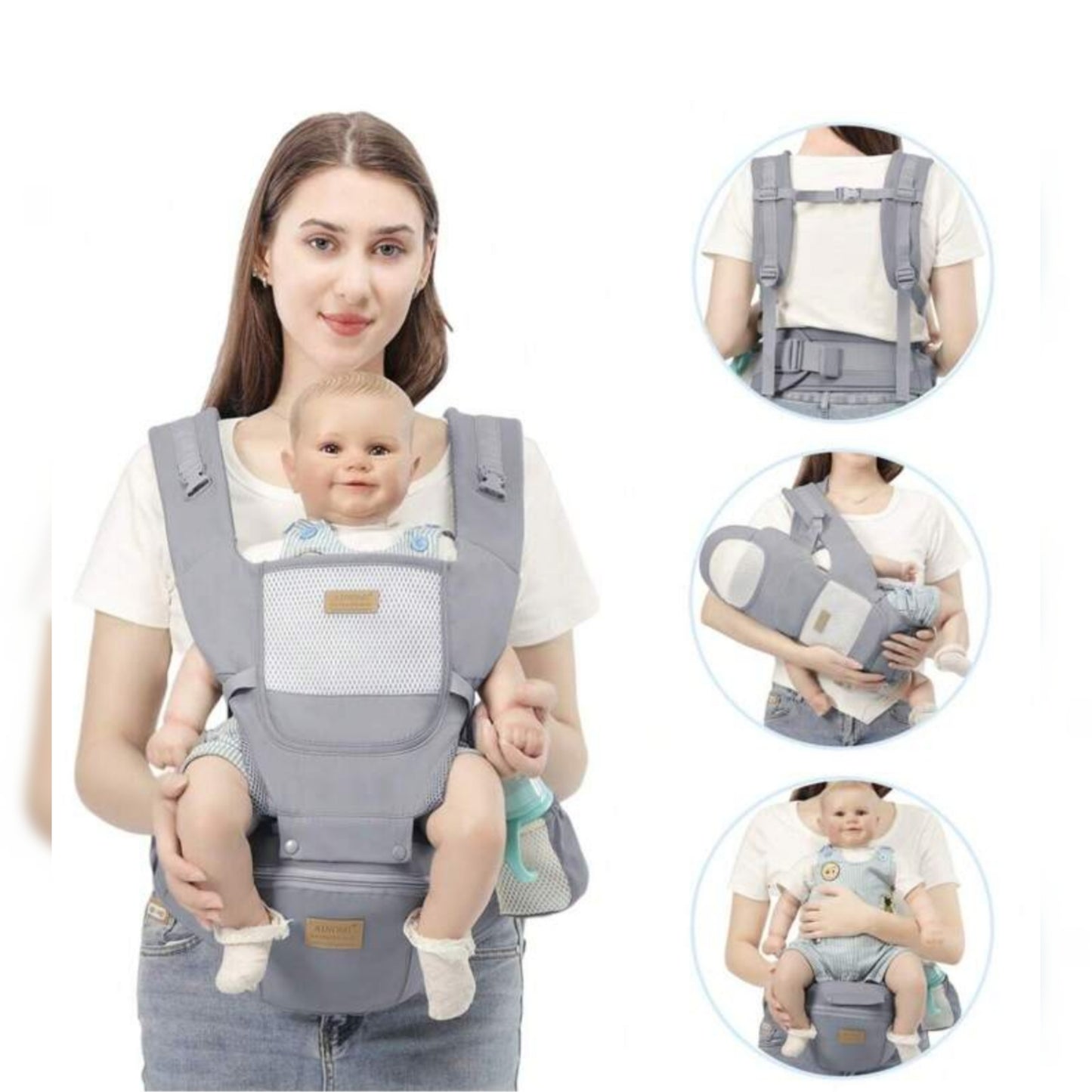 4 way Multifunctional Baby Carrier With Storage Waist. BACK BABY, FRONT, SIDE, BABY FACING FRONTWARD
