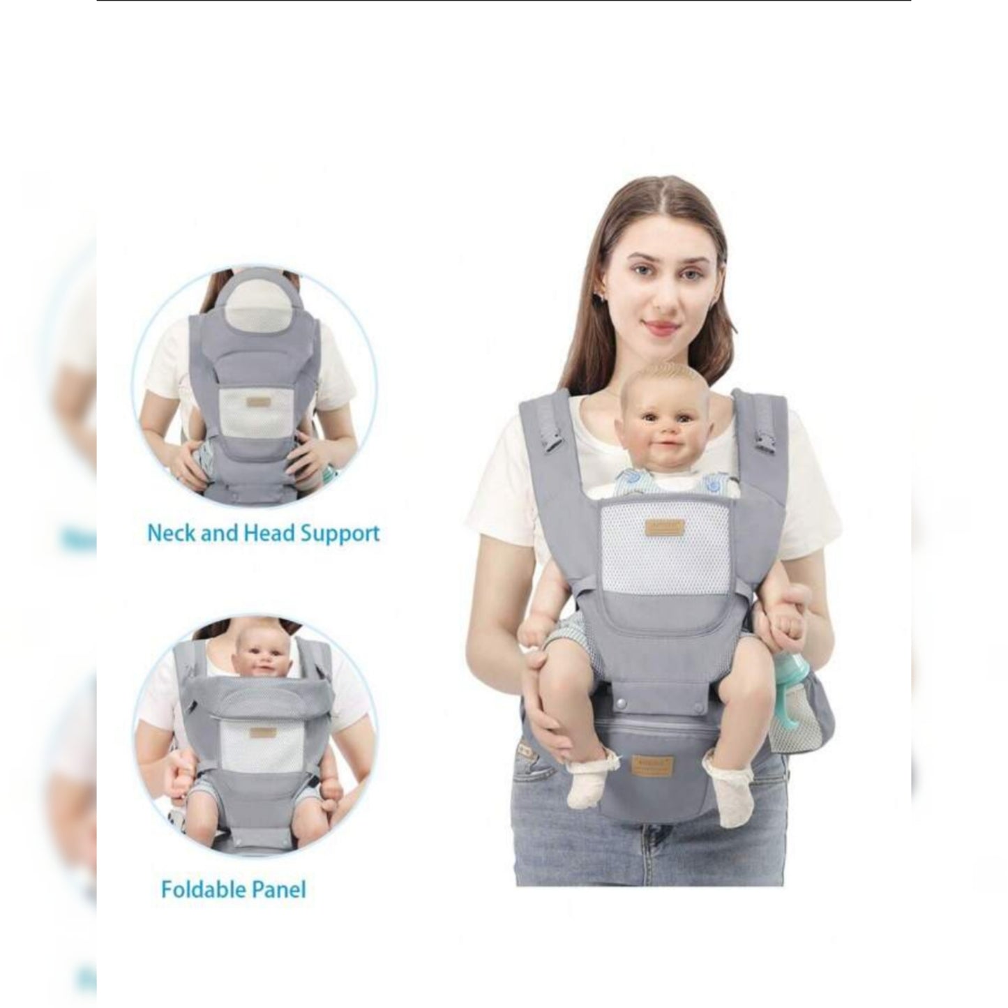 4 way Multifunctional Baby Carrier With Storage Waist. BACK BABY, FRONT, SIDE, BABY FACING FRONTWARD