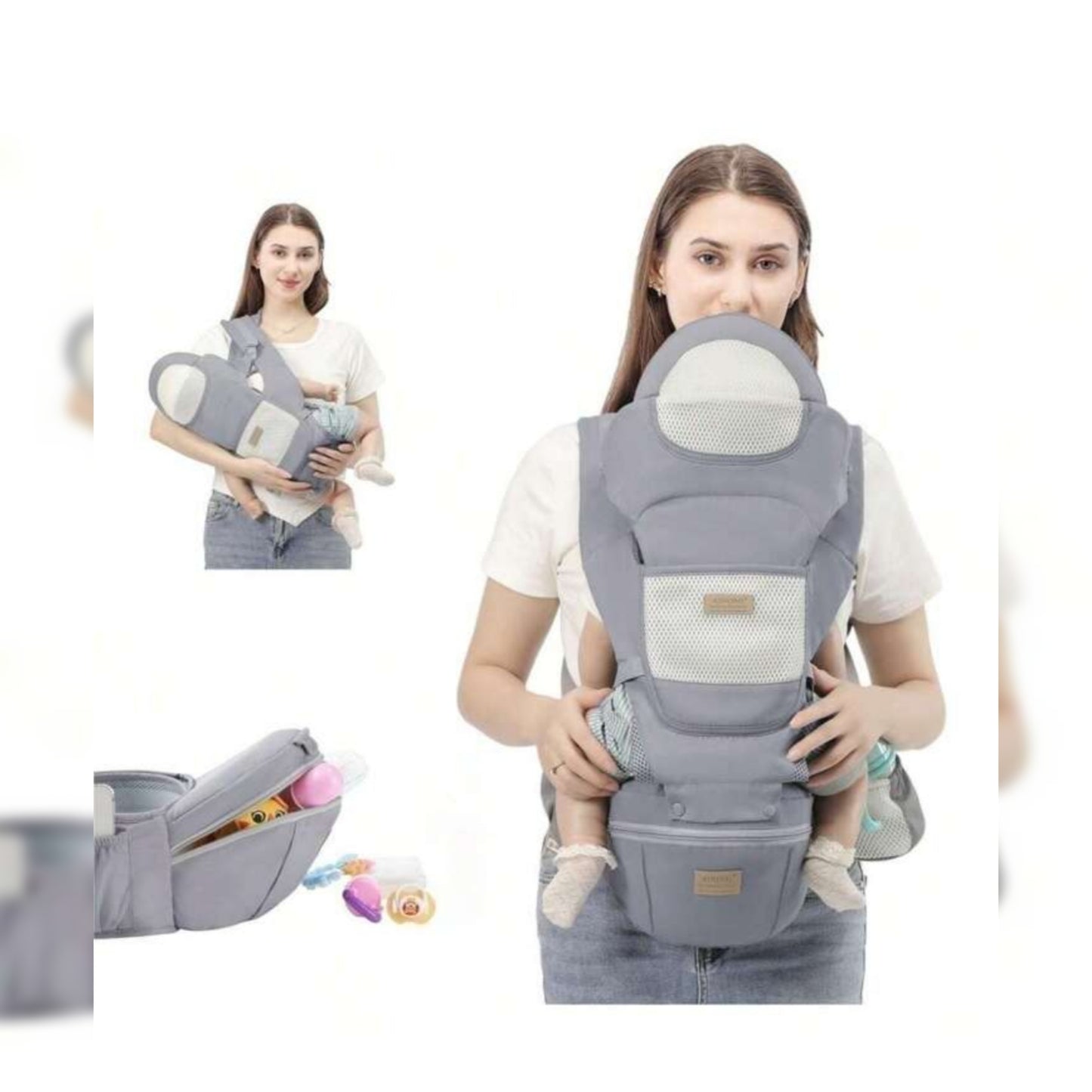 4 way Multifunctional Baby Carrier With Storage Waist. BACK BABY, FRONT, SIDE, BABY FACING FRONTWARD